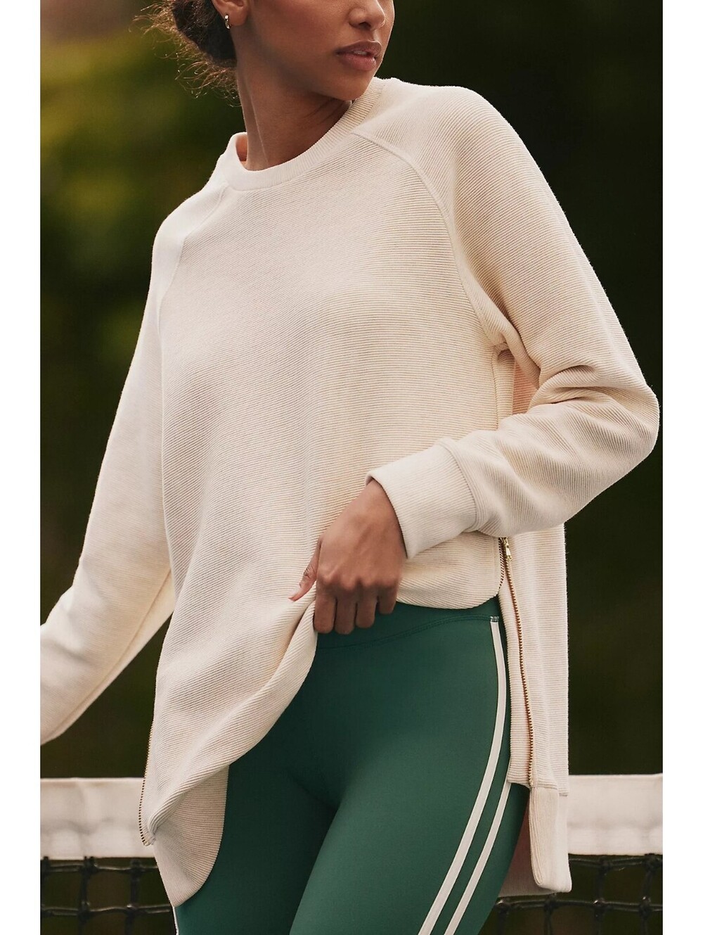 Varley Manning Ribbed Sweatshirt Cream Ivory Side Zip Tunic Small